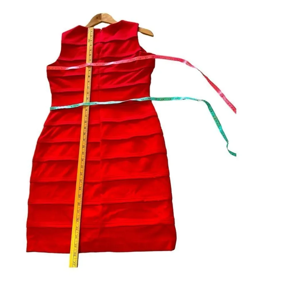 Calvin Klein red sleeveless sheath tiered zip back soft stretchy dress - Picture 7 of 11